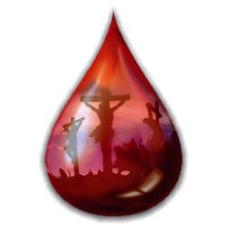Drop of blood with the reflection of the cross
