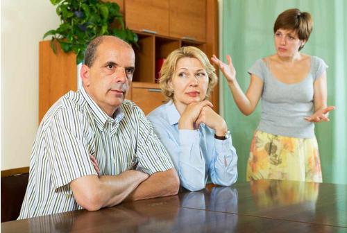 sad girl and parents